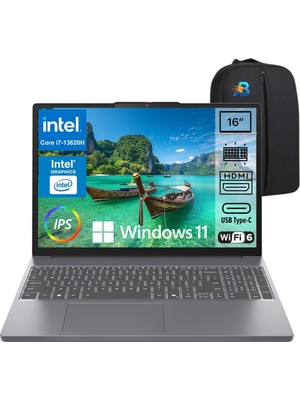 Lenovo Ideapad Slim 3 16IRH10 Intel Core I7 13620H 32GB 1tb SSD Windows 11 Pro 16" Fhd Taşınabilir Bilgisayar 83K2001VTR Asbertech Çanta Hediyeli