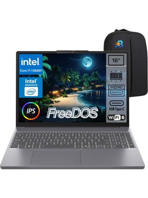 Lenovo Ideapad Slim 3 16IRH10 Intel Core I7 13620H 16GB 512GB SSD Freedos 16" Fhd Taşınabilir Bilgisayar 83K2001VTR Asbertech Çanta Hediyeli