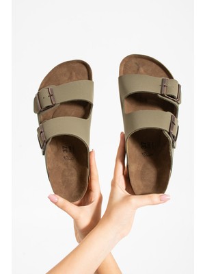 Favorispor Birkenstocs Unisex Ortopedik Tabanlı Terlik Çift Bantlı Tokalı Günlük Rahat Ev & Dışarı Terliği