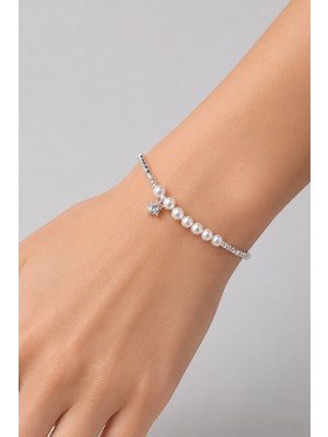 Trend Collection Inci Detaylı Gümüş Renk Kadın Bileklik Zirkon Taş Charm Detaylı Zarif Bileklik