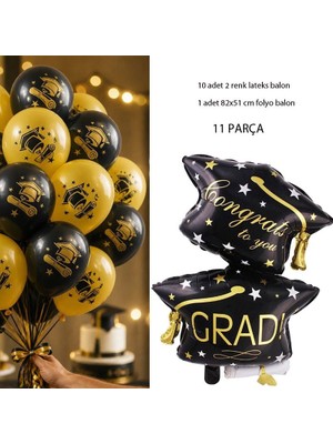 Pandoli Mezuniyet Ingilizce Mesajlı Folyo Balon ve Grad  Mezuniyet Temalı Lateks Balon Set 5