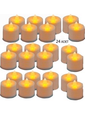 Pandoli Gün Işığı Renkli LED Pilli Mum Plastik 24 Adet 4,5 cm Ramazan