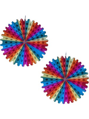 Pandoli Rainbow Karışık Renk Kağıt Yelpaze Süs 30 cm 2 Adet Retro Hawai