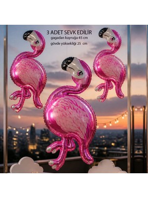 Pandoli 3 Adet Hawaiian Supershape Flamingo Folyo Balon 45 cm Pembe Renk