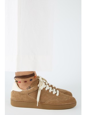 Manijero Krahe Barbella 2 Kadın Hakiki Deri Üç Ayrı Alternatif Bağcıklı Kum-Ekru Sneakers