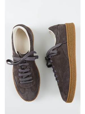 Krähe Krahe Palminteri Erkek Hakiki Deri Bağcıklı Antrasit Sneakers