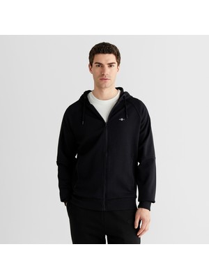 Gant Erkek Siyah Fermuarlı Kapüşonlu Sweatshirt