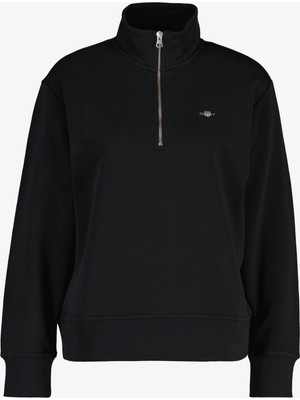 Gant Kadın Siyah Relaxed Fit Yarım Fermuarlı Sweatshirt