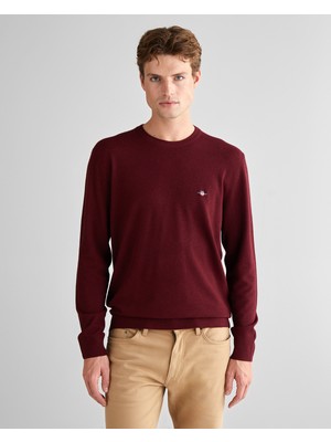 Gant Erkek Bordo Standart Fit Bisiklet Yaka Triko