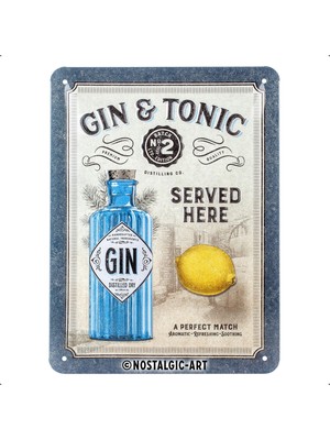 Nostalgic Art Gin & Tonic Served Here Metal Tablo 15 x 20 cm