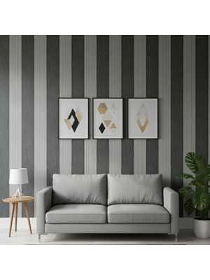 Kms Home Gri Antrasit Kabartmalı Çizgili 16 M² Duvar Kağıdı (En:91 cm UZUNLUK:1770)