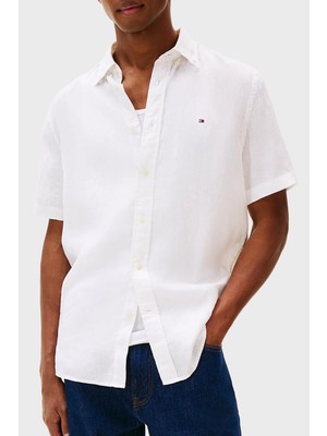 Tommy Hilfiger % 100 Keten Regular Fit Kısa Kollu Gömlek Erkek Gömlek MW0MW41531 Ybr
