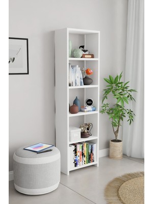 Alpa Ev Mobilya Ahşap 5 Raflı 150 cm Çok Amaçlı Açık Kitaplık Dekoratif Salon Rafı Düzenleyici ve Organizer