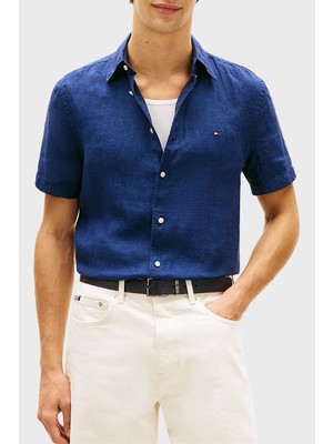 Tommy Hilfiger % 100 Keten Regular Fit Kısa Kollu Gömlek Erkek Gömlek MW0MW41531 Dcc