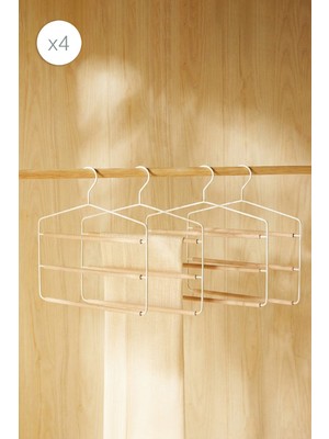 Ocean Home Textile 4'lü 3 Katlı Ahşap Destekli Mat Beyaz Renk Metal Giysi Askısı 32 x 36.5 x 0.47 cm