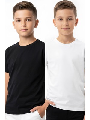Modanino Erkek Çocuk 2'li Geniş Kalıp Basic T-Shirt 6-14 Yaş 12690DS