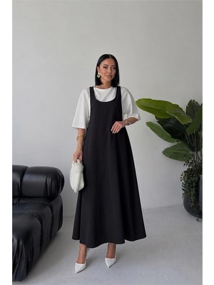 Neşeli Butik Kadın Siyah Salaş Kesim Yazlık Jile Elbise Tişört Takım NBG131