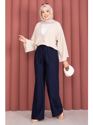 Kç Beli Lastikli Bol Paça Pantolon Lacivert