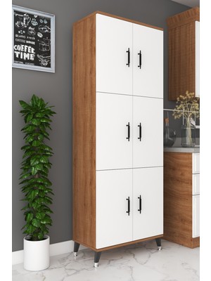 ESMOPA MOBİLYA Çok Amaçlı Dolap Ceviz - Beyaz Renk Modern Tasarım 196 cm Yükseklik 71 cm Genişlik 37 cm Derinlik