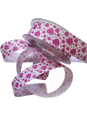 Hobiceyiz Ulutaş Pembe Kalp Grogren Kurdele 2.5 Cm, 20 Metre