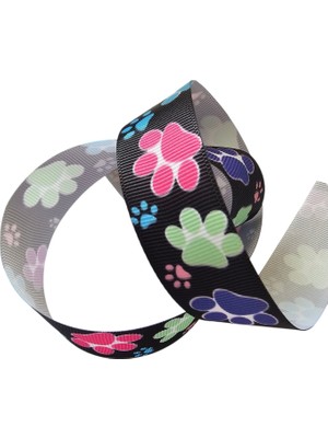 Hobiceyiz Ulutaş Pati Desen Grogren Kurdele, 2.5 cm Genişlik, 20 Metre Siyah