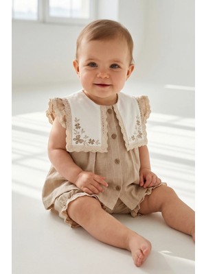 Bebezade Yazlık Kız Bebek Linen Flowers Şortlu Alt Üst Takım