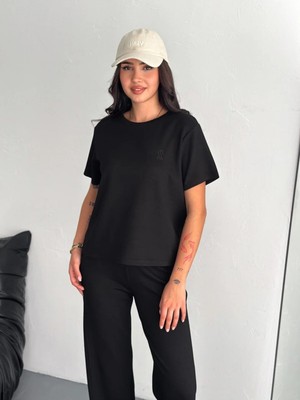 Kadın Modal Alt/üst Takım Kısa Kollu T-Shirt Bol Paça Eşofman Wide Lege Model