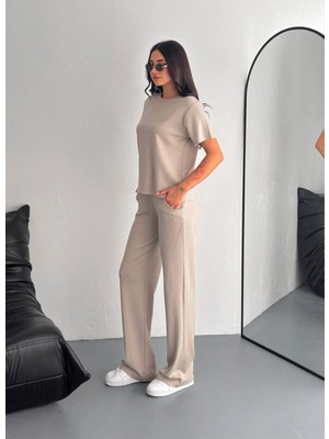 Kadın Modal Alt/üst Takım Kısa Kollu T-Shirt Bol Paça Eşofman Wide Lege Model