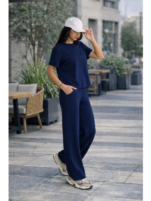 Kadın Modal Alt/üst Takım Kısa Kollu T-Shirt Bol Paça Eşofman Wide Lege Model