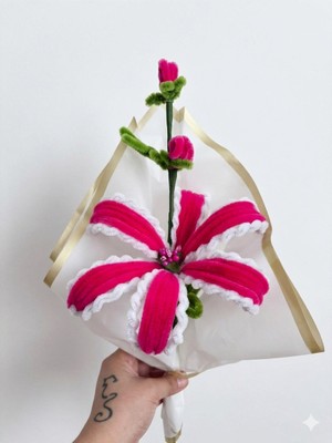Lesa Flowers Handmade Solmayan Büyük Zambak Lilyum - El Emeği Canlı Pembe Buket