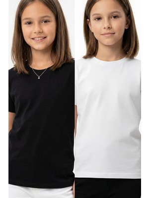Modanino Kız Çocuk 2'li T-Shirt Geniş Kalıp ve Basic 6-14 Yaş 12692DS