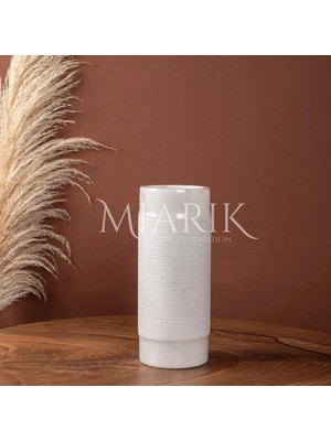 Miarik Design Dekoratıf Beyaz Renk Buyuk Boy Patlatma Mermer Uzun Vazo