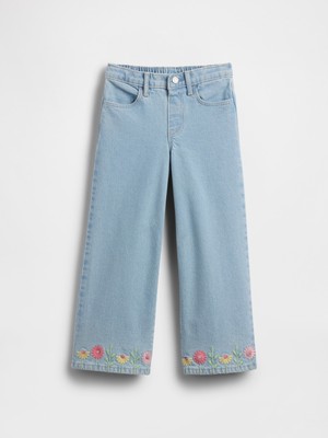 Gap Kız Bebek Açık Mavi Işlemeli Wide-Leg Jean Pantolon