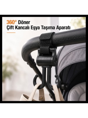 Tg Tek-İş Global 360° Döner Çift Kancalı Eşya Taşıma Aparatı – Bebek Arabası, Bisiklet ve Motosiklet Için Güçlü Çanta Askısı