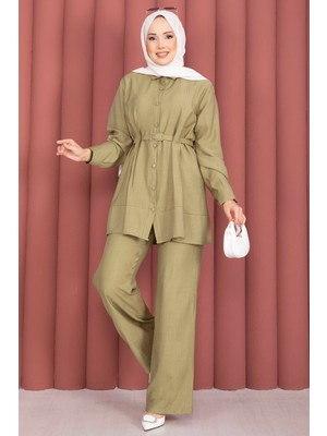 Asm Kemerli Tunik Pantolon İkili Takım Yeşil Olive