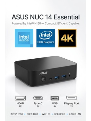 Asus Nuc 14 Essential Barebone Intel N150 16GB Ddr5 512GB SSD Fdos Mını Bilgisayar NUC14MNK150 A10
