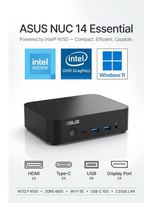 Asus Nuc 14 Essential Barebone Intel N150 4gb Ddr5 512GB SSD W11PRO Mını Bilgisayar NUC14MNK150 A14