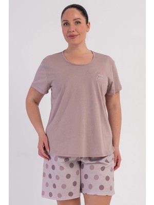 Vienetta Pamuklu Kadın Büyük Beden Kısa Kol Şortlu Pijama Takım, 602003