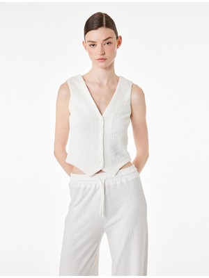 Koton Bürümcük Kumaş Slim Fit V Yaka Düğmeli Yelek