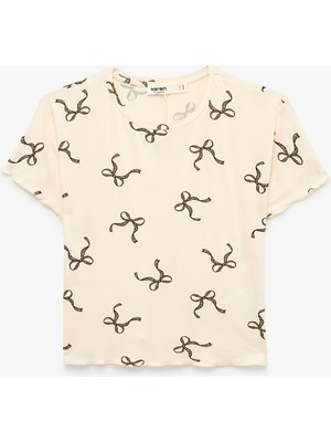 Koton Fiyonk Detaylı Kısa Kollu Bisiklet Yaka Viskon Kumaş Pijama Üstü