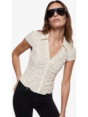 Koton Koton x Sibil Çetinkaya - Slim Fit Drape Detaylı Kısa Kollu Puantiyeli Gömlek