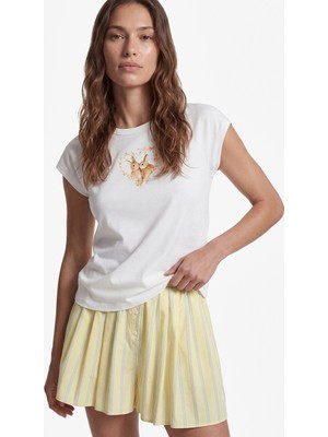 Koton Koton x Sibil Çetinkaya - Pamuklu Slim Fit Kısa Kollu Kalpli Tavşan Baskılı Tişört