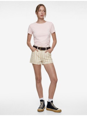 Koton Slim Fit Drapeli Kısa Kollu Kayık Yaka Tişört