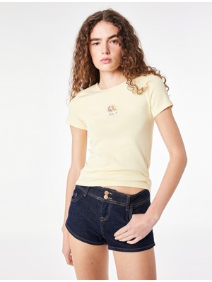 Koton Pamuklu Slim Fit Bisiklet Yaka Kısa Kollu Tavşan Nakışlı Tişört