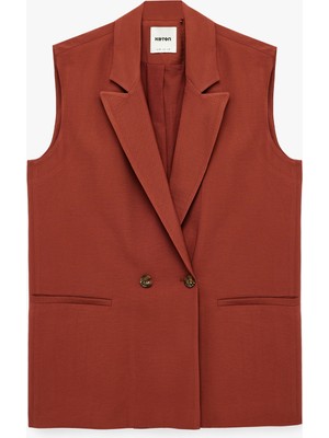 Koton Koton x Melis Ağazat - Viskon Kumaş Cepli Kolsuz Kruvaze Blazer Ceket Yelek