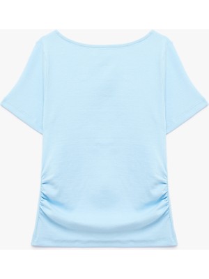 Koton Bisiklet Yaka Pamuklu Slim Fit Büzgü Detaylı Kısa Kollu Tişört