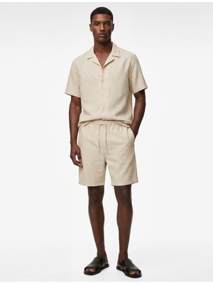 Koton Regular Fit Erkek Cepli Desensiz Beli Lastikli Bağcıklı Şort Polyester Karışımlı