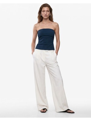 Koton Slim Fit Bel Vurgulu Drape Detaylı Straplez Top