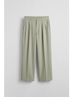 Abluka Online Erkek Baggy Pileli Kumaş Pantolon Haki