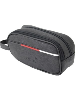 Adm Suni Deri Tıraş Seyahat Çantası El Çantası Siyah Renkli Taşıma Kulplu 21cm X 11cm X 7cm
